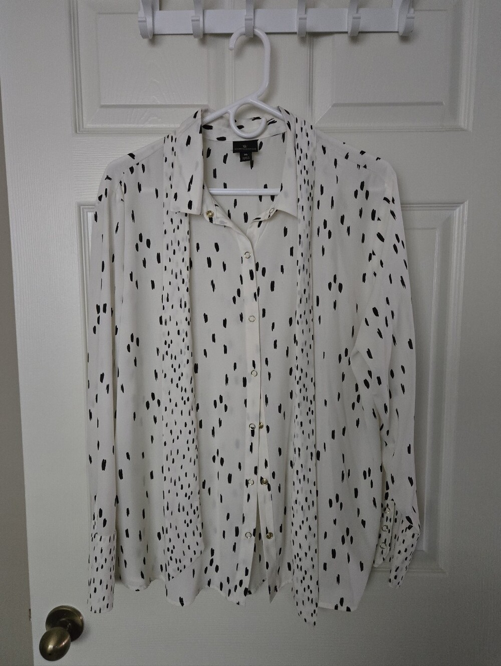 Worthington White Button-Down Shirt with Black Dot Print